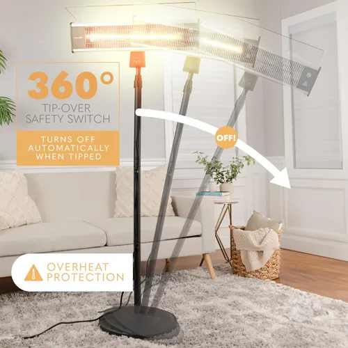 Vista 6 de SereneLife Calentador infrarrojo para patio, calentador eléctrico de patio para uso en interiores/exteriores, calentador de pie portátil con control