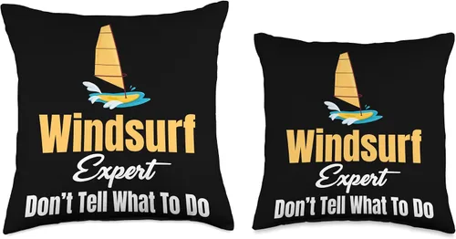 Vista 3 de Funny Windsurfing Boardsailing Sailboarding Windsurf Expert Don't Tell Me What to Do Boardsailing Throw Pillow, 16x16, Multicolor