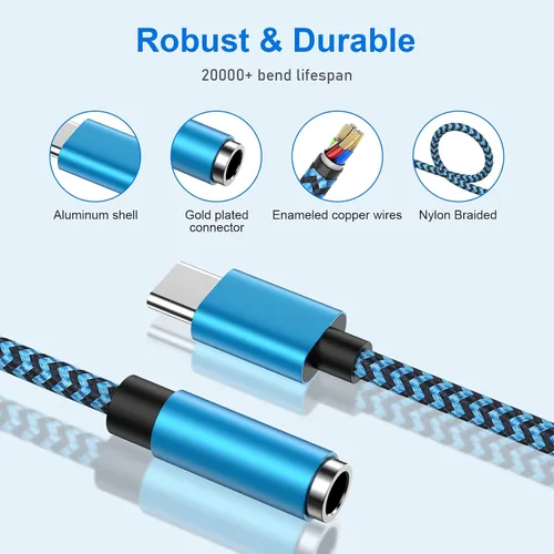 Vista 6 de Adaptador USB tipo C a conector de auriculares de 0.138 in, paquete de 2 cables USB C a Aux hembra de audio compatible con Samsung Galaxy A54 A37