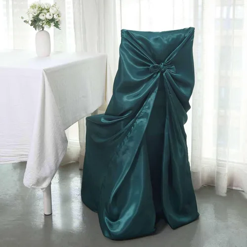 Vista 27 de Efavormart.com - Fundas para sillas beige de 1 pieza, satinadas, con lazo, universales, para banquetes, bodas, plegables, para sillas de comedor