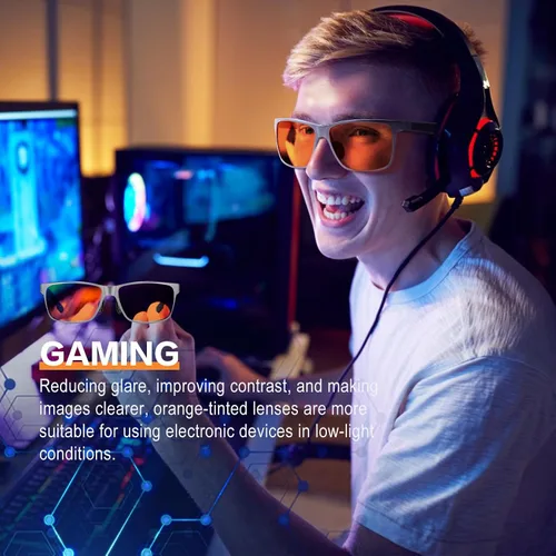 Vista 4 de Gafas de bloqueo de luz azul de metal para hombres y mujeres, marco rectangular con gafas antirreflejantes para computadora y juegos, M
