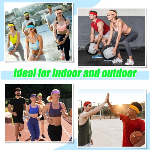 Vista 7 de Jiuguva 240 diademas deportivas a granel para mujeres y hombres, coloridas diademas elásticas suaves de los años 80 y 90, bandas elásticas que