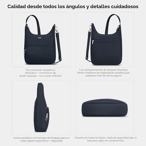 Vista 5 de Travelon Bolsa de mensajero esencial clásica antirrobo Negro