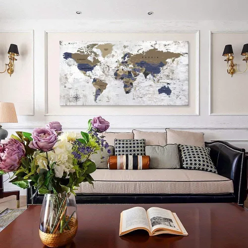 Vista 9 de ZEYDRT Arte de pared del mapa del mundo, pintura en lienzo para oficina, sala de estar, mapa del mundo, arte en lienzo, decoración de pared