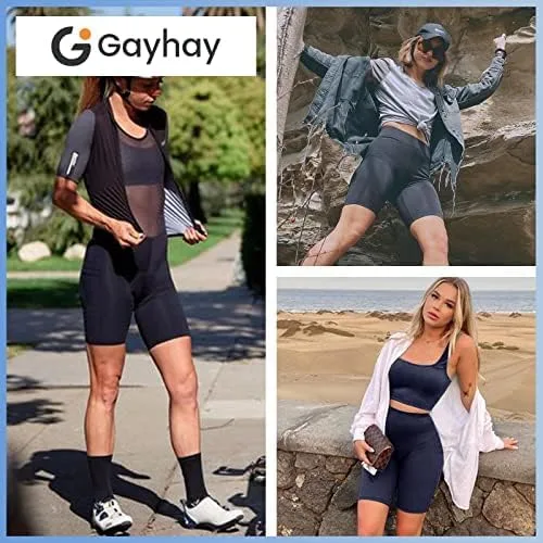 Vista 3 de GAYHAY Pantalones cortos de ciclismo con bolsillos para mujer, cintura alta, control de abdomen, pantalones cortos de entrenamiento suaves