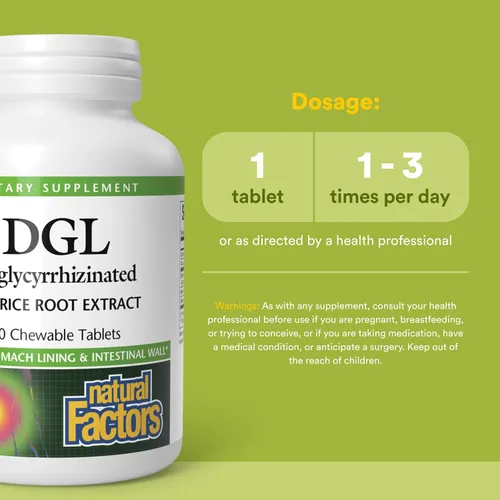 Vista 3 de Natural Factors DGL Masticable - Suplemento de apoyo digestivo con extracto de raíz de regaliz - Tabletas masticables que apoyan el revestimiento