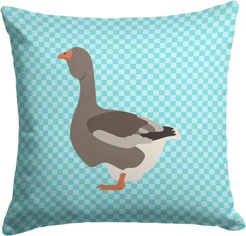 Vista 487 de Caroline's Treasures BB8163PW1414 Beltsville - Almohada decorativa de tela a cuadros pequeños, color blanco, pavo y gallina azul, lavable a máquina