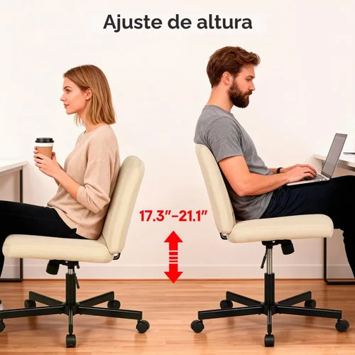 Vista 5 de PayLessHere Silla Criss Cross Ancha, Silla de Escritorio de Oficina sin Brazos, Silla de Tocador con Respaldo con Ruedas Giro 360, Altura Ajustable