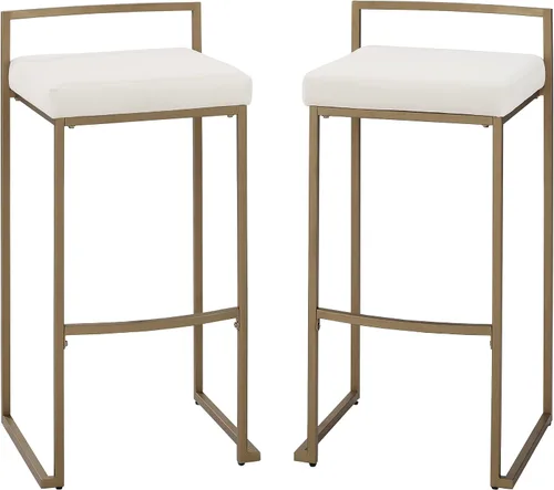 Vista 13 de Crosley Furniture Harlowe - Juego de 2 taburetes de bar tapizados con altura de mostrador, cocina y comedor, crema y dorado