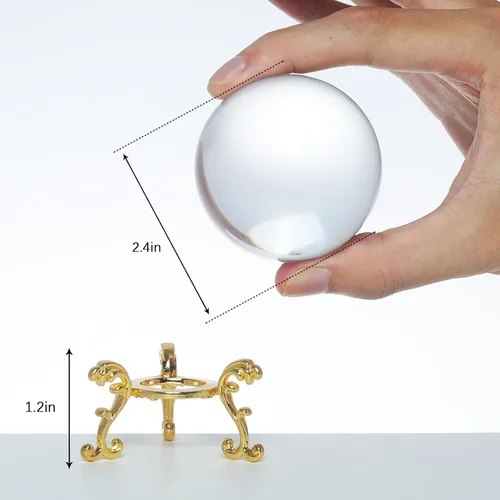 Vista 4 de LONGWIN Bola de cristal - Bola mágica de cristal sólido de 2.362 in con soporte de flores doradas