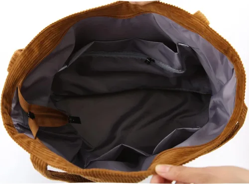 Vista 5 de YINUO Bolso de mano de pana para mujer, bolsos casuales de gran capacidad, bolsa de compras con 2 bolsillos