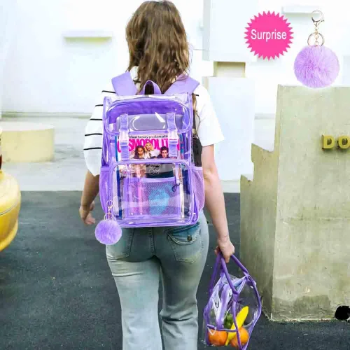 Vista 17 de Mochila transparente, aprobada por el estadio, para niñas y niños, mochila transparente de PVC resistente para mujeres y hombres