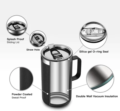 Vista 6 de KXIAOCHEN - Taza de café aislada de 20 onzas con tapa, taza de café de acero inoxidable, vaso de café de doble pared con aislamiento al vacío