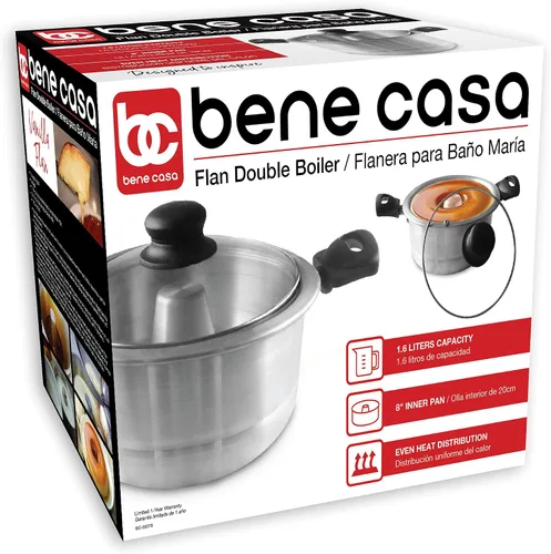 Vista 3 de Bene Casa - Caldera doble de molde de flan de aluminio con tapa de vidrio (1.6 litros) - Incluye sartén interior de aluminio (8") - Apta