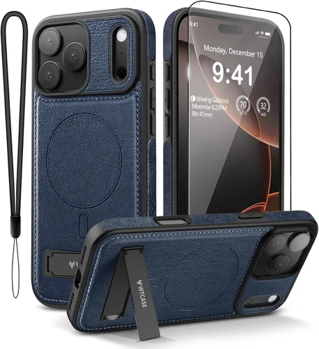 Vista 11 de WTCASE Funda magnética de piel para iPhone 17, soporte invisible integrado [compatible con Magsafe], funda protectora delgada con función atril