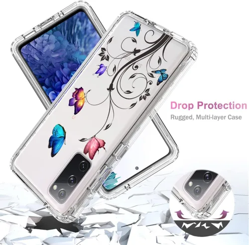 Vista 7 de Funda para Galaxy S20 FE 5G, SM-G781U con protector de pantalla de vidrio templado, cuerpo completo transparente con protección de diseño floral