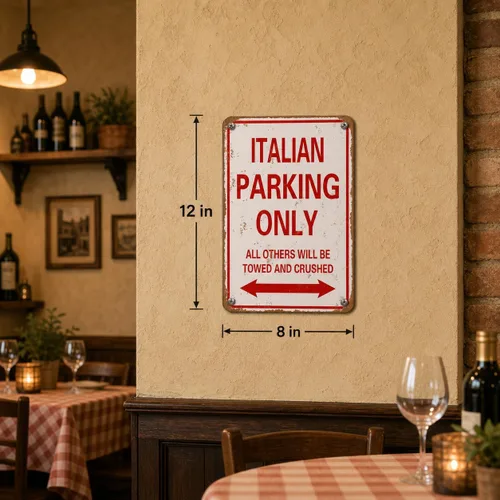 Vista 2 de Letrero de aluminio italiano con texto en inglés «Parking Only», divertida decoración de garaje de metal, 8 x 12 SUBURBAN PO3