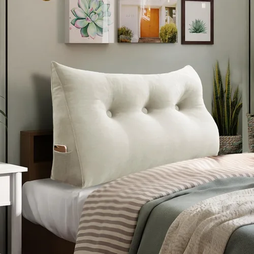 Vista 22 de Almohada de cuña doble gruesa de 8 libras para cabecero de dormitorio universitario, almohada de cuña de terciopelo con respaldo triangular