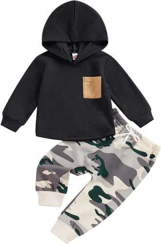 Vista 78 de Ropa de bebé niño 3 6 9 12 18 24M 3T Conjunto de pantalones con capucha patchwork sudadera con capucha pantalones de rayas traje de otoño invierno