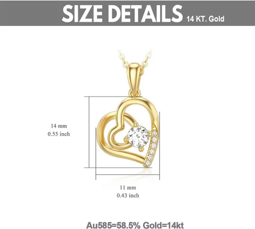 Vista 6 de SISGEM Collar de corazón de oro macizo de 14 quilates para mujer, oro amarillo de 0.55 quilates (CTTW), collar con dije de corazón infinito