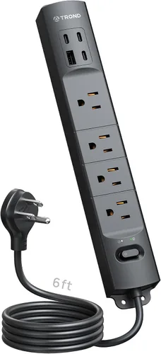 Vista 10 de Trond - Regleta protectora contra sobretensiones de montaje en pared con enchufe giratorio 360, 3 pies 4 AC, 3 USB-C & 1 USB-A, 1440J, 13A/1625W