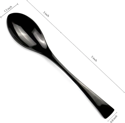 Vista 2 de Cuchara de postre de acero inoxidable 18/10 de 8 pulgadas, acabado de espejo, color negro, juego de 6