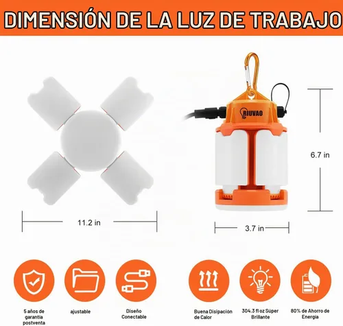 Vista 2 de Luz de trabajo temporal LED de 60W, luces de construcción súper brillantes de 9000 lm 5000K con 4 paneles de luz ajustables, luz de trabajo LED IP67