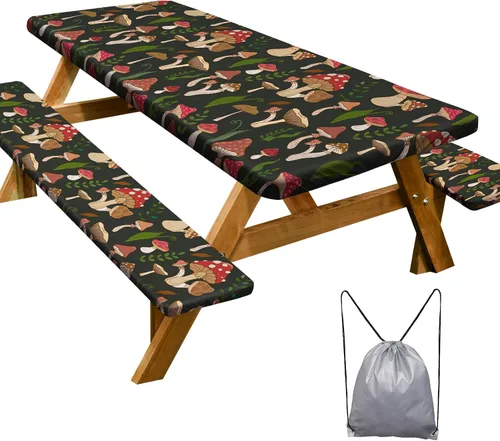 Vista 34 de Funda de mesa de picnic con fundas para bancos Esenciales de camping Mantel de picnic impermeable y a prueba de viento con bolsa de cordón, funda