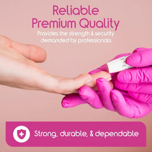 Vista 6 de Inspire Guantes desechables sin látex Guantes de nitrilo rosa para peluquería y uñas, guantes desechables de nitrilo esteticista
