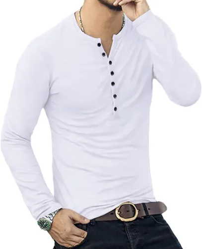 Vista 5 de YTD Camiseta básica Henley de manga larga para hombre