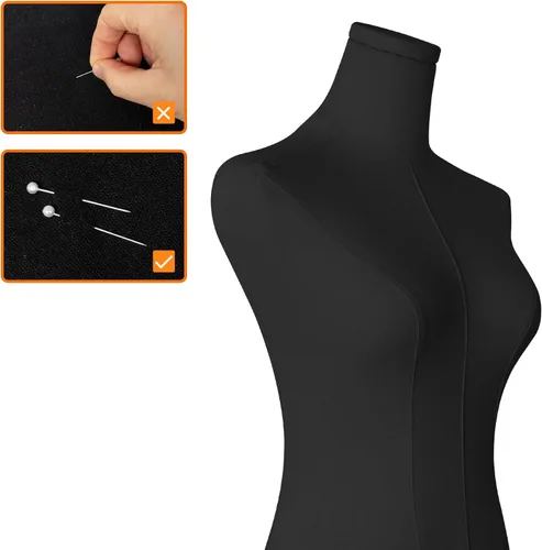 Vista 5 de Maniquí de forma de vestido para coser femenino de tela de lino negro con altura ajustable desmontable de 50 a 70 pulgadas, soporte de metal de alta