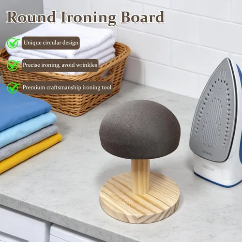 Vista 3 de Bra - Tabla de planchar de madera, mini taburete de almohada de manga acolchada de hierro con base redonda para mesa pequeña, almohadilla