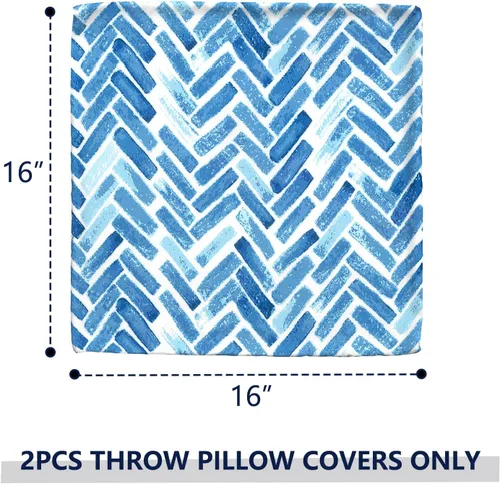 Vista 3 de Juego de 2 fundas cuadradas de 16 x 16 pulgadas para cojín de exteriores, fundas decorativas modernas para cojín de respaldo para muebles de patio