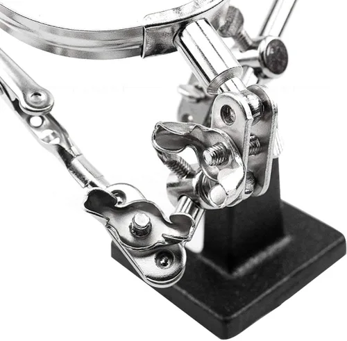 Vista 2 de Soporte de lupa de manos de ayuda con clips de cocodrilo dobles ajustables – Lupa FEITA 5X perfecta para soldar, manualidades, pasatiempos, micro