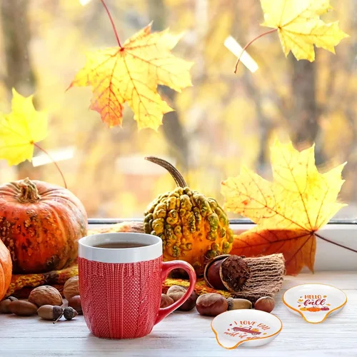 Vista 7 de Whaline Soporte para cucharas de cerámica de otoño, camión de calabaza, pequeño soporte para cucharas de café para agitadores de café, cucharadita