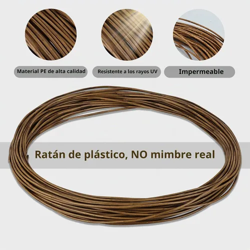 Vista 2 de Feyart mimbre plástico redondo de 35m/115ft 9.8 ft m en color madera, ratán marrón para reparar sofá tejido silla de patio