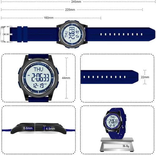 Vista 52 de Beeasy - Reloj digital de pulsera resistente al agua con cronómetro, alarma, cuenta regresiva, doble zona horaria, ultrafino, pantalla angular muy