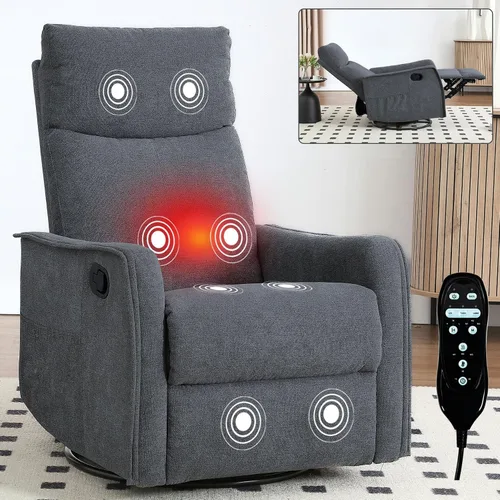 Vista 19 de Silla reclinable con masaje y calor, silla reclinable giratoria con respaldo alto, sillones reclinables manuales Lazy Boy para adultos, silla