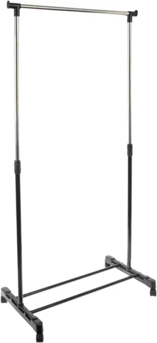 Vista 2 de Hobby Lobby Perchero ajustable para ropa, marco de metal negro/plateado, 36-62.25 inch H, 30 inch W, Rolling, Prenda