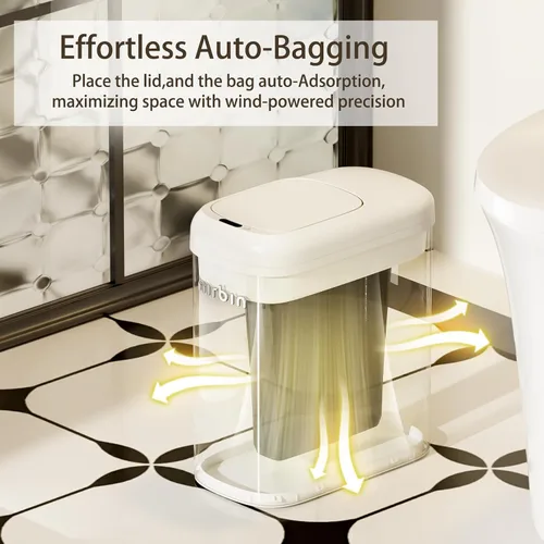 Vista 2 de MRBIN Bolsa de absorción con sensor de movimiento, cubo de basura de baño con tapa y ruedas, cesta de basura automática de 2.6 galones