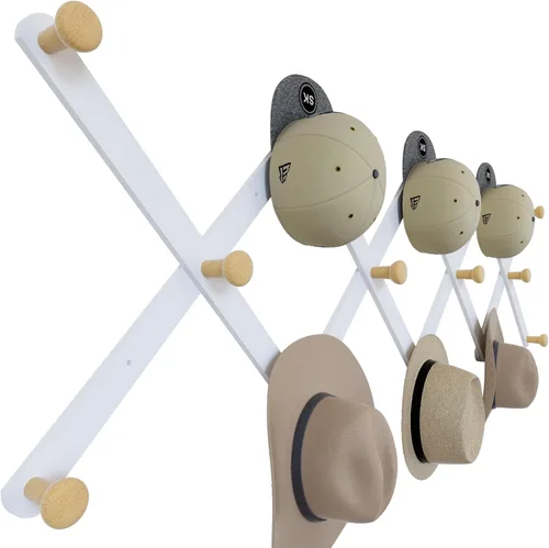 Vista 11 de SKOLOO Perchero Grande para Sombreros de Pared, Colgador de Pared de Acordeón de Madera, Moderno, Ganchos Expandibles para Abrigos, Perchero