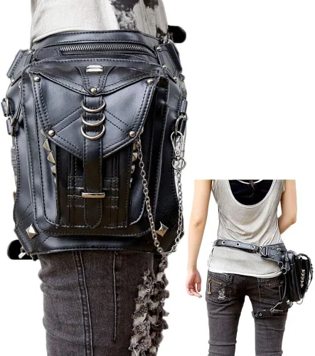 Vista 2 de Rebajas Cyber Monday Ofertas Venta Steampunk Riñonera Bolso para cintura Moda Gótico Hombro Bandolera Bandolera Muslo Pierna Capucha Bolsa de Viaje