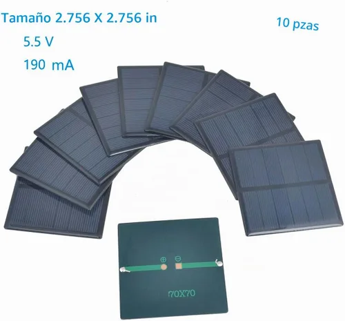 Vista 2 de 10 unids epoxi panel solar 5.5 V 190 mA mini panel de células solares policristalinas 70 mm x 70 mm/2.76 "x 2.76" para energía solar mini células