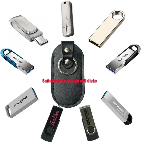 Vista 3 de 2 unids Dermis USB caja de almacenamiento cubierta de cuero para unidad flash USB fácil almacenamiento (elipsoid)