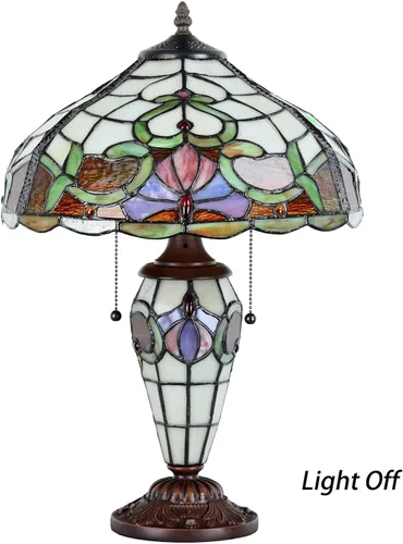 Vista 4 de Bieye L10800 Lámpara de mesa barroca estilo Tiffany con base iluminada para mesita de noche, sala de estar, dormitorio, 14 pulgadas de ancho x 21
