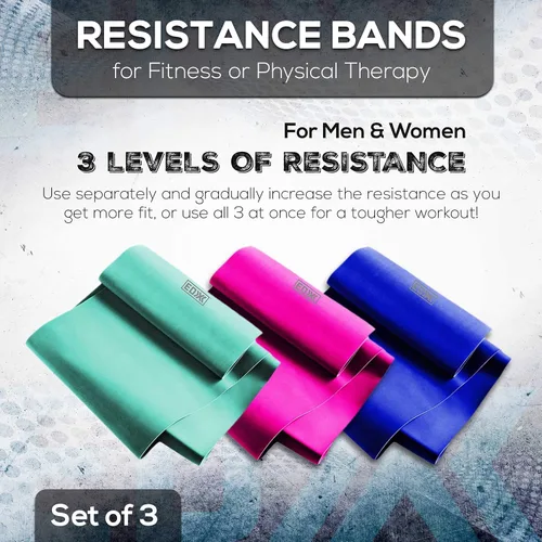 Vista 5 de EDX Bandas de resistencia planas de 12 pulgadas para fitness o terapia física, juego de 3 bandas sin látex