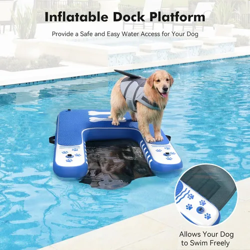 Vista 2 de Rampa inflable para perros de hasta 240 libras, plataforma flotante con espuma EVA antideslizante, segura y fácil acceso al agua, rampa para perros