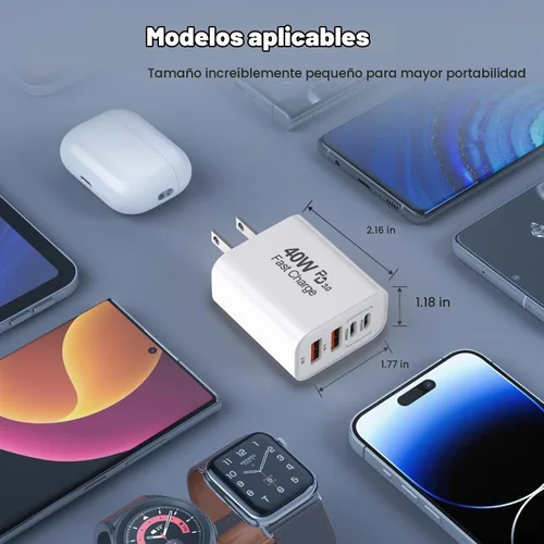 Vista 6 de Bloque de cargador de 40 W para iPhone 16 y 15, paquete de 2 cubos de carga rápida, 4 puertos USB tipo C de carga de pared PD&QC, adaptador de Apple