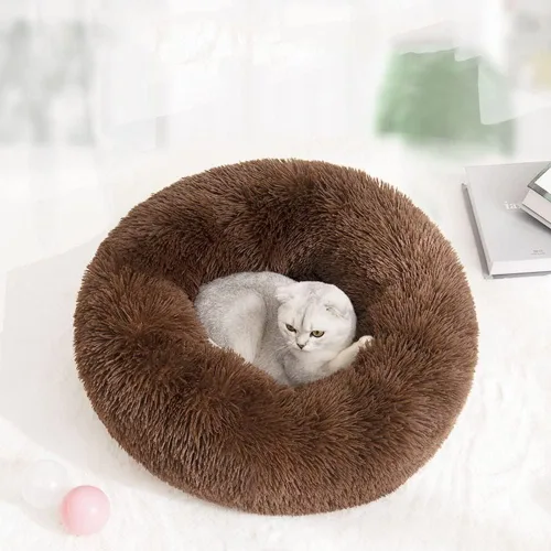 Vista 2 de Warm pet kennel, cat bed, donuts, dog house mat, pet bed, suitable for small and medium- sized cats and dogs with fluffy, soft and warm bed sleeping