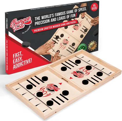 Vista 7 de Bungee Table Fast Sling Puck Game, 2-Player Wooden Tabletop Game